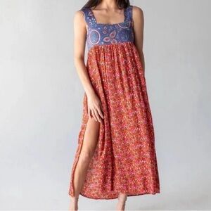 New Natural Life Tricia red and blue mixed floral maxi dress SMALL